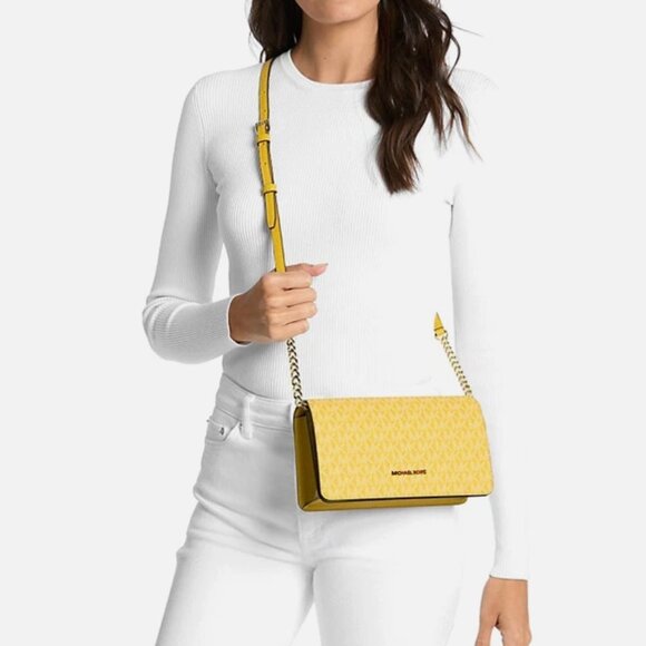 New Michael Kors Jet Set Large Ombré Signature Logo Crossbody Bag Honey Multi - Picture 3 of 4